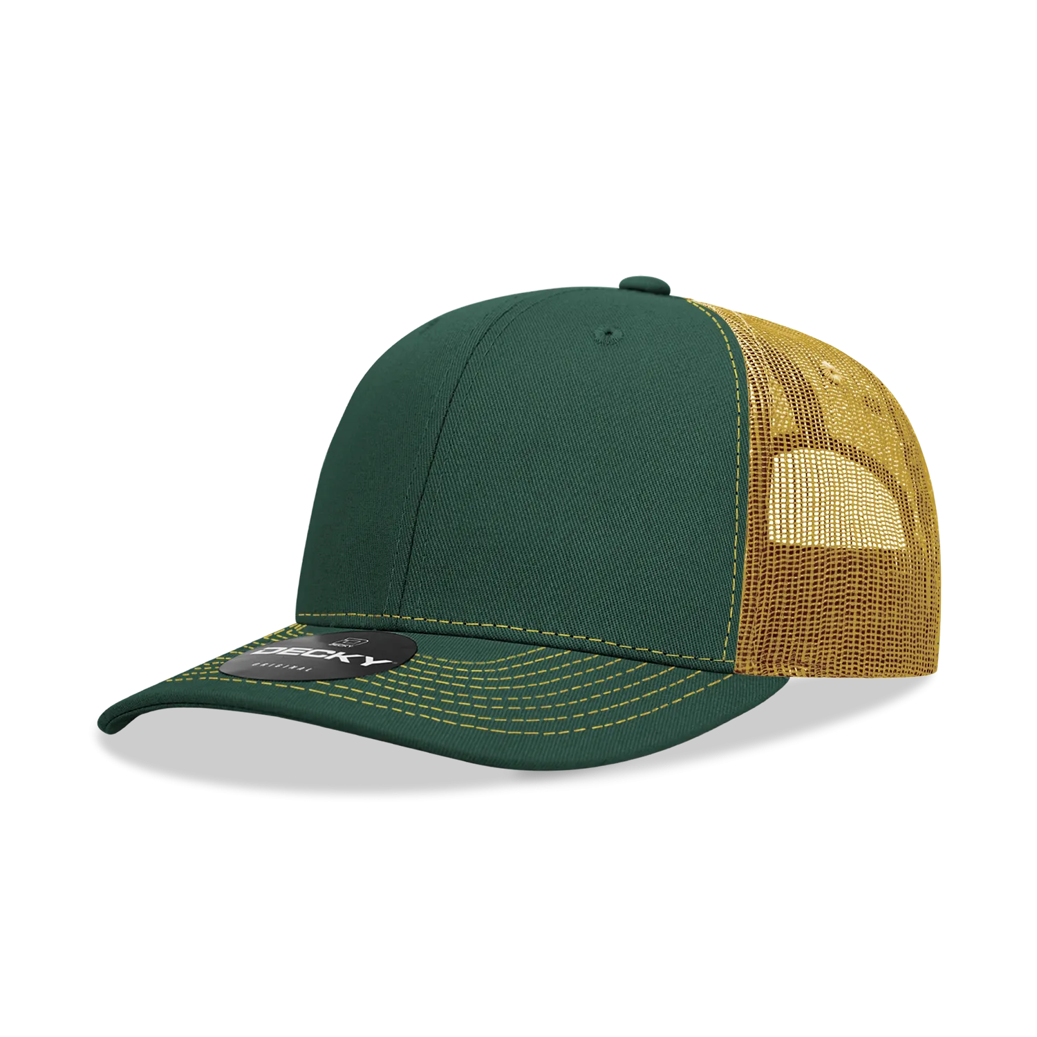Decky 6031 - 6 Panel Mid Profile Structured Contra-Stitch Trucker Hat - CASE Pricing