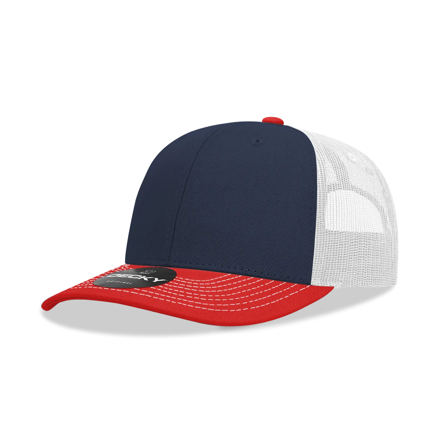 Decky 6031 - 6 Panel Mid Profile Structured Contra-Stitch Trucker Hat - CASE Pricing