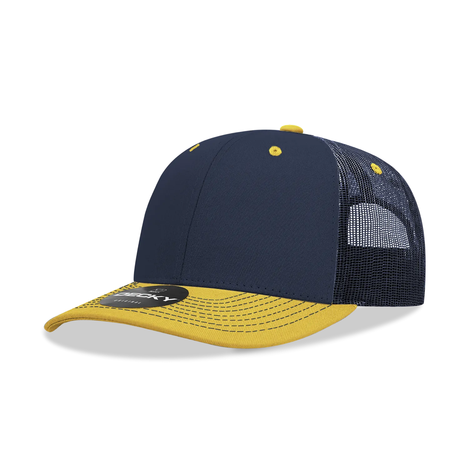 Decky 6031 - 6 Panel Mid Profile Structured Contra-Stitch Trucker Hat - CASE Pricing