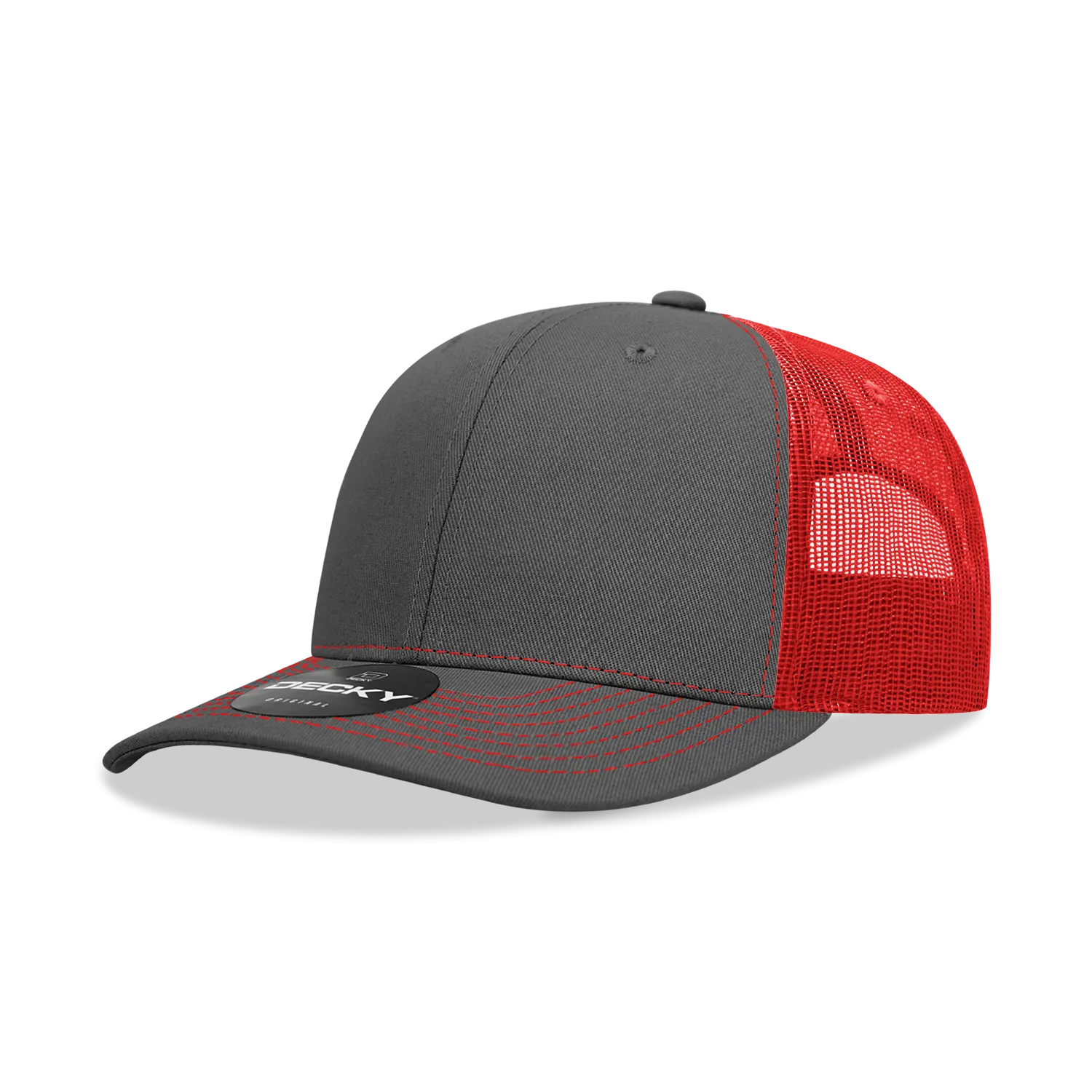 Decky 6031 - 6 Panel Mid Profile Structured Contra-Stitch Trucker Hat - CASE Pricing