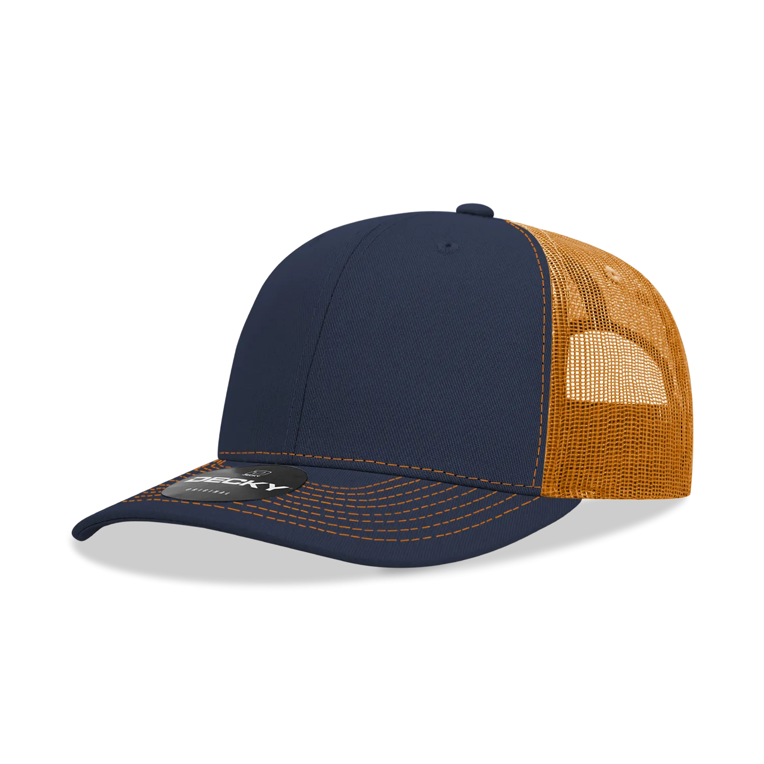Decky 6031 - 6 Panel Mid Profile Structured Contra-Stitch Trucker Hat - CASE Pricing