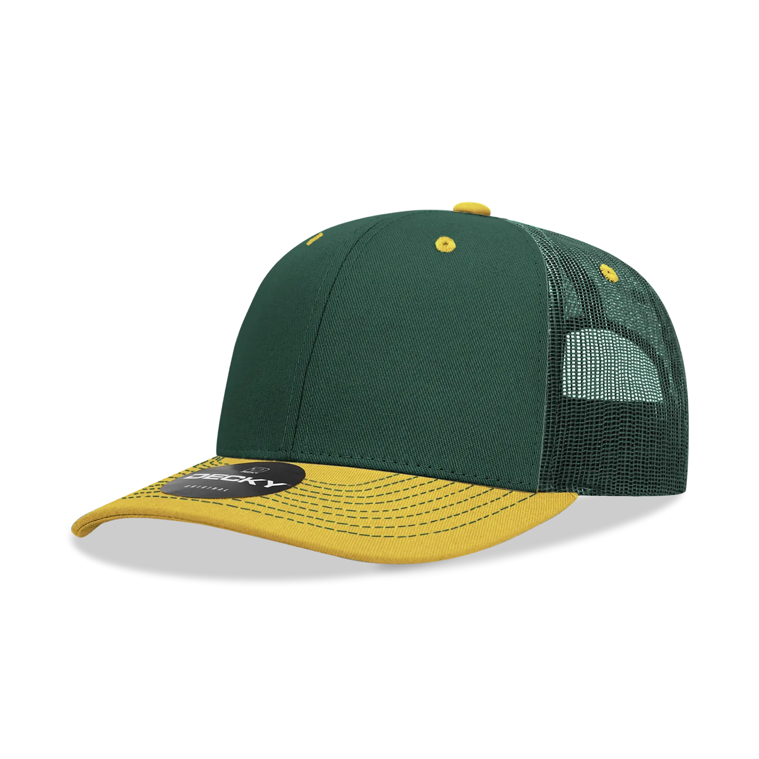 Decky 6031 - 6 Panel Mid Profile Structured Contra-Stitch Trucker Hat - CASE Pricing