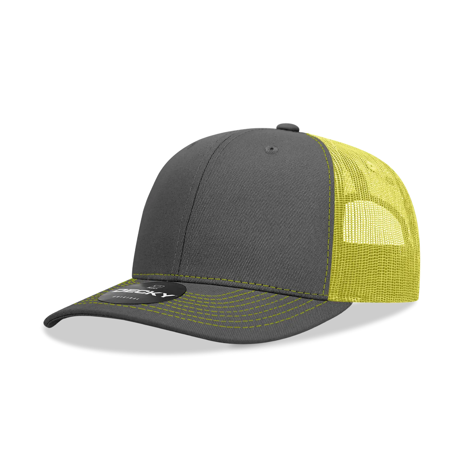 Decky 6031 - 6 Panel Mid Profile Structured Contra-Stitch Trucker Hat - CASE Pricing