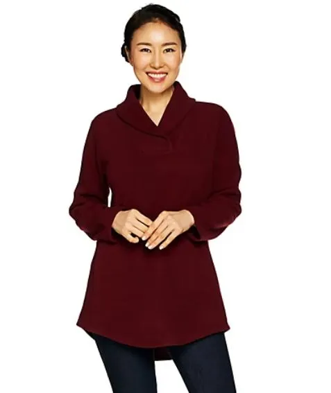 Denim & Co. Petite Shawl Collar Long Sleeve Fleece Tunic, Petite X-Large, Natural Color