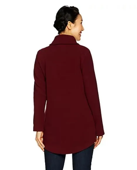 Denim & Co. Petite Shawl Collar Long Sleeve Fleece Tunic, Petite X-Large, Natural Color