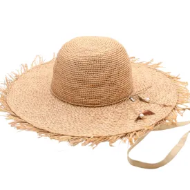 DREAM BIG, Handwoven Raffia Fibre and Freshwater Pearls Hat - UPF 50 , NATURAL