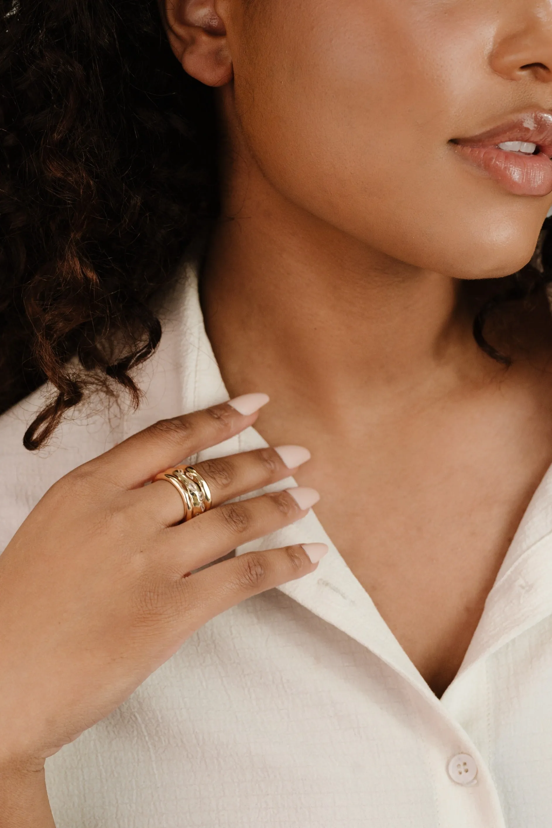 Explore More Collection - Bezel Crystal Thick Ring