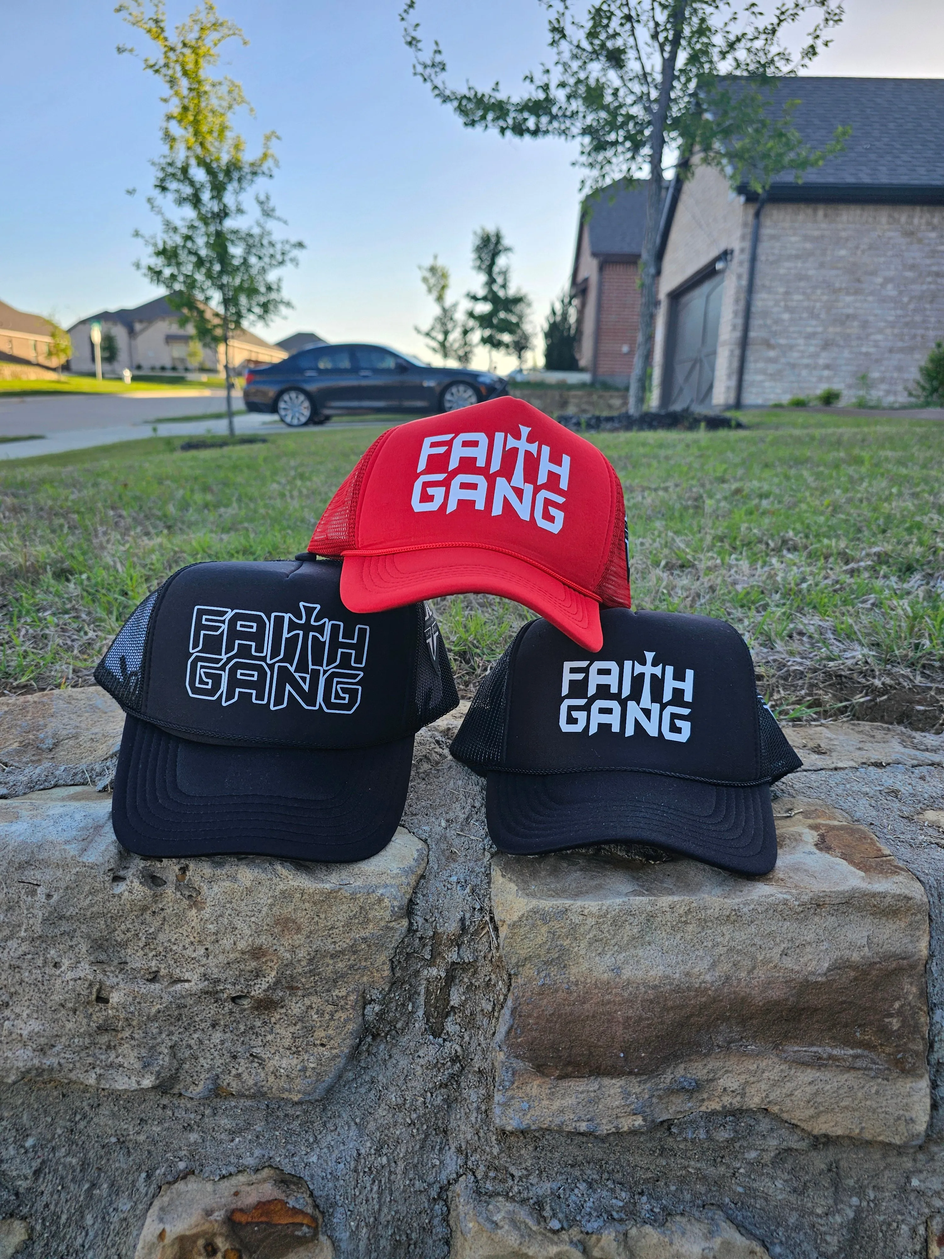 Faith Gang Outline Black Trucker Cap