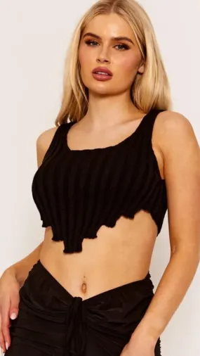 Freya - Black Knitted V Neck Top