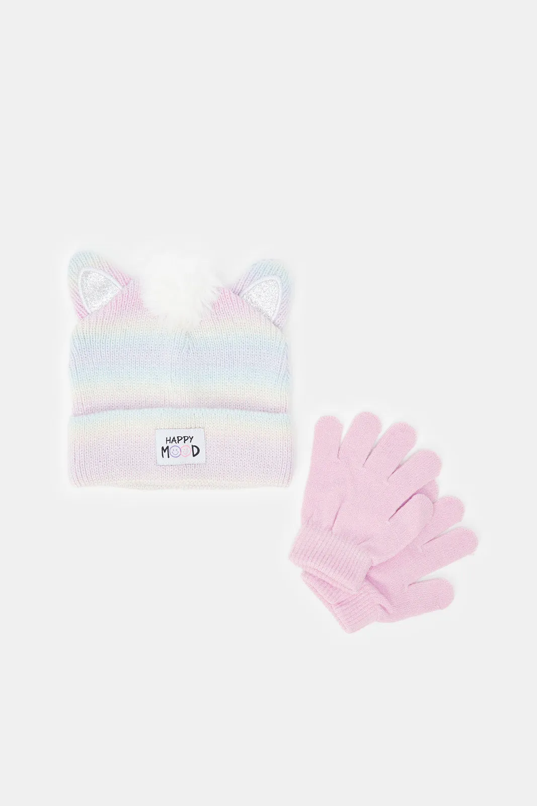 Girls Assorted Knitted Cap And Gloves Set (Pack Of 2)