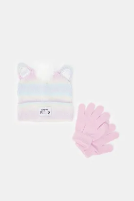 Girls Assorted Knitted Cap And Gloves Set (Pack Of 2)