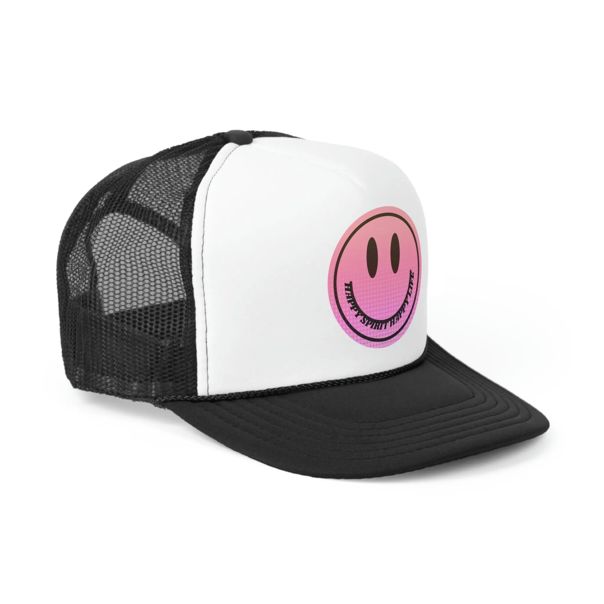 Hat Happy Spirit Happy Life, Aesthetic Sunset Hat, Smile Tumblr Hat, Trendy Trucker Hat, Vsco Girl, Pink Graphic Trucker Hat, Baseball Hat