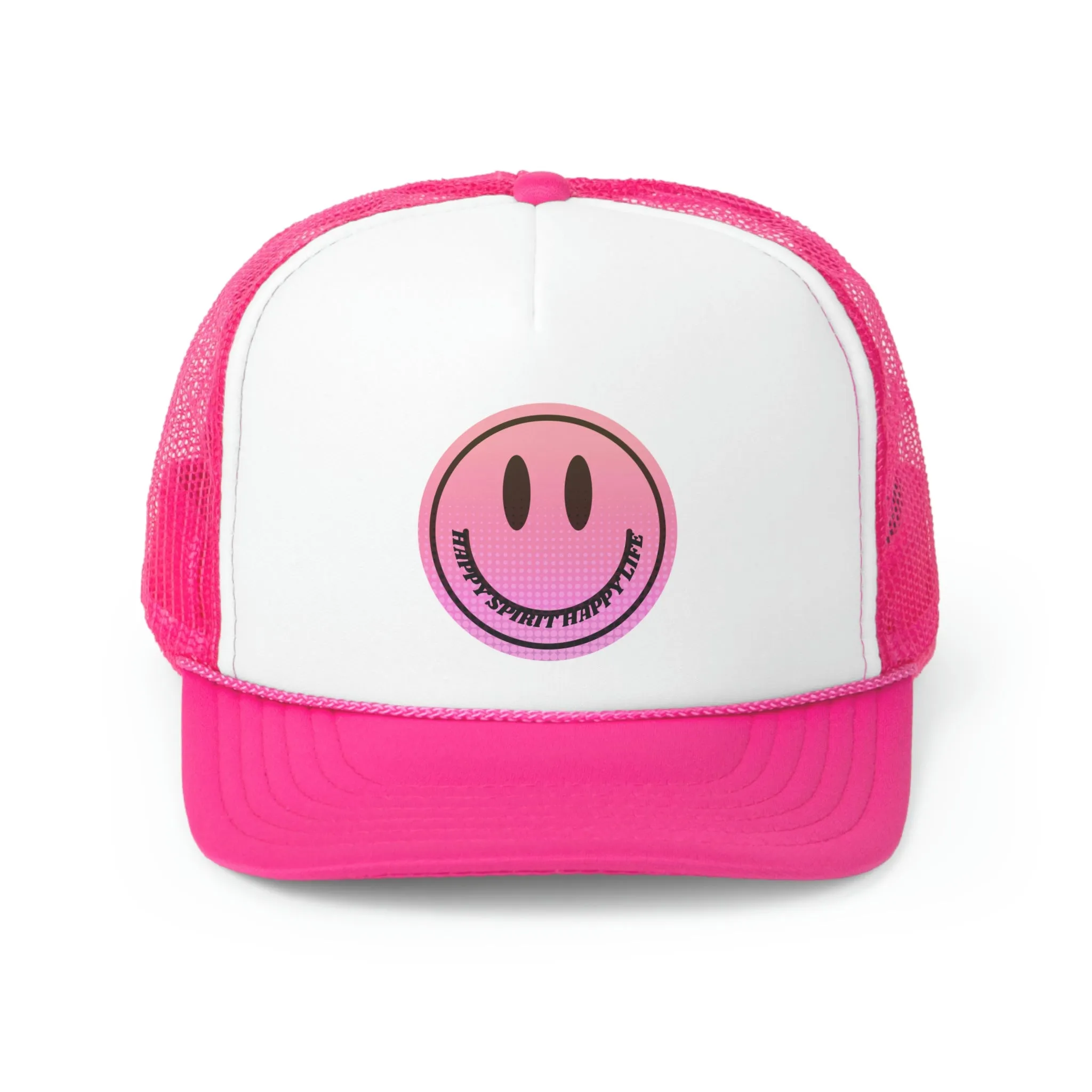 Hat Happy Spirit Happy Life, Aesthetic Sunset Hat, Smile Tumblr Hat, Trendy Trucker Hat, Vsco Girl, Pink Graphic Trucker Hat, Baseball Hat