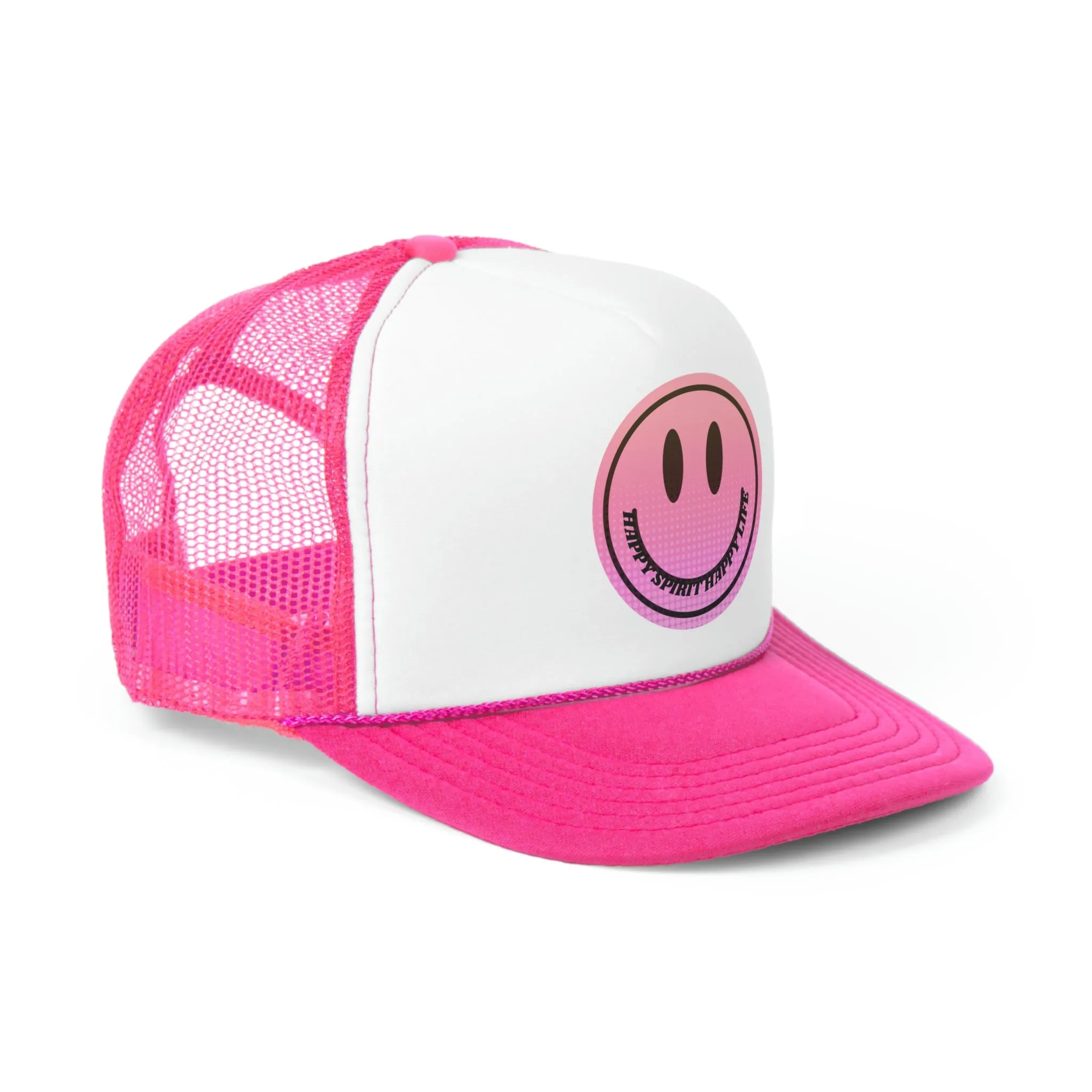 Hat Happy Spirit Happy Life, Aesthetic Sunset Hat, Smile Tumblr Hat, Trendy Trucker Hat, Vsco Girl, Pink Graphic Trucker Hat, Baseball Hat