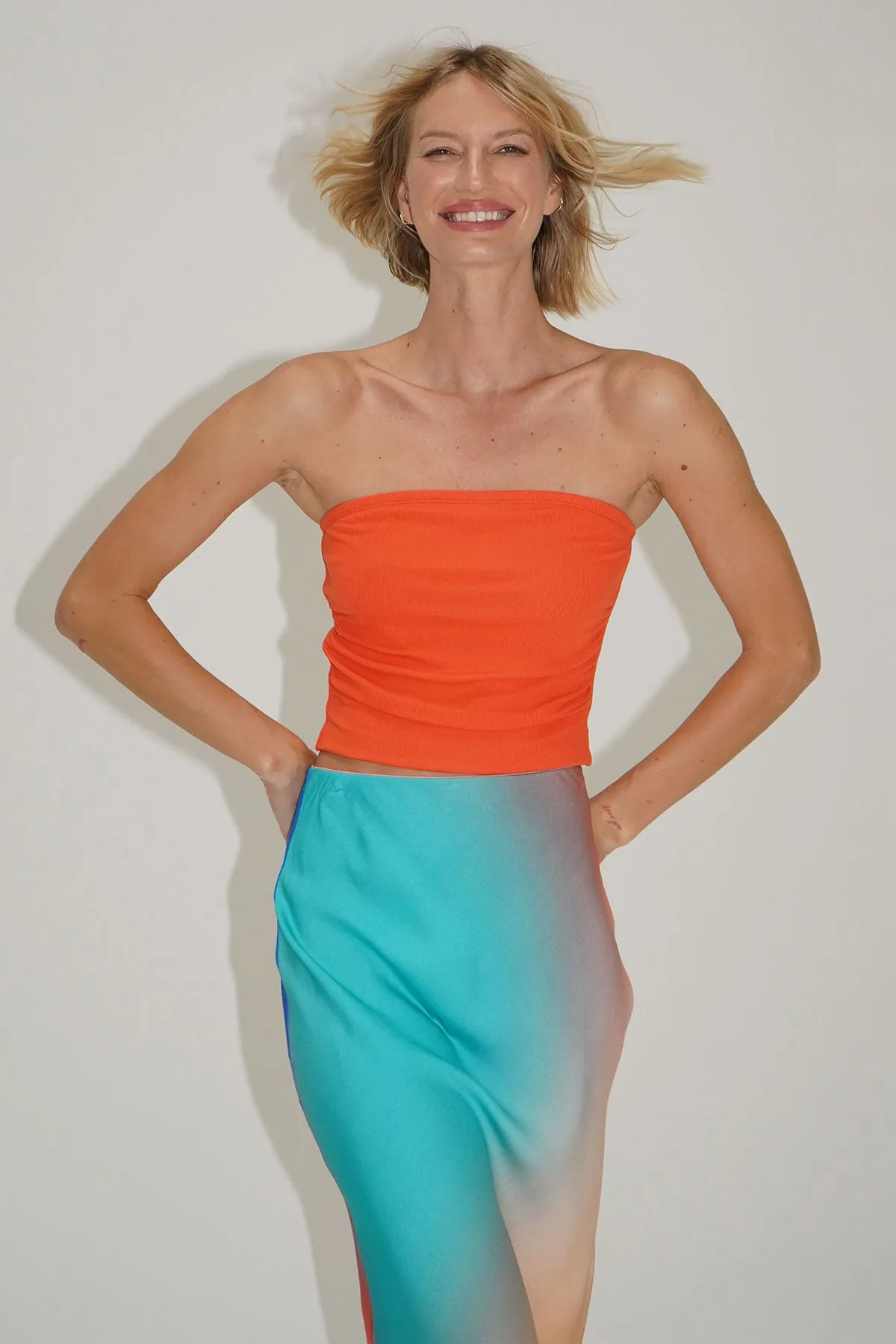 Holly Ribbed Strapless Top - Summer Coral