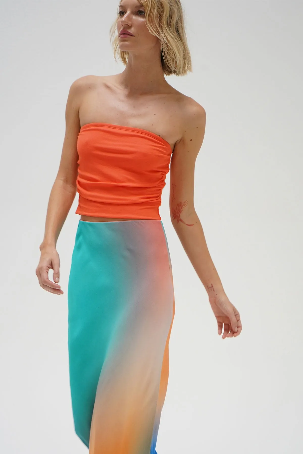 Holly Ribbed Strapless Top - Summer Coral