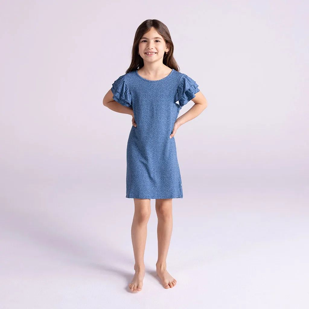 Indigo Denim French Terry Ruffled Dress