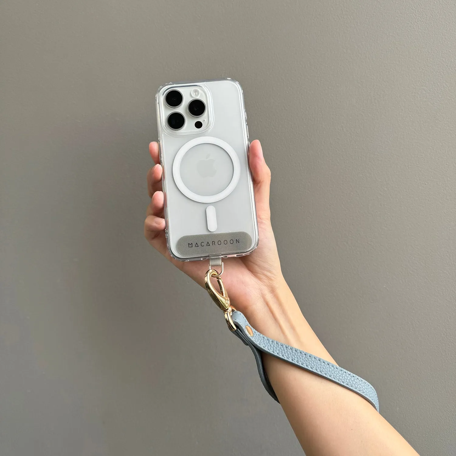 iPhone 16 Clear Case with Wrist Leather Strap