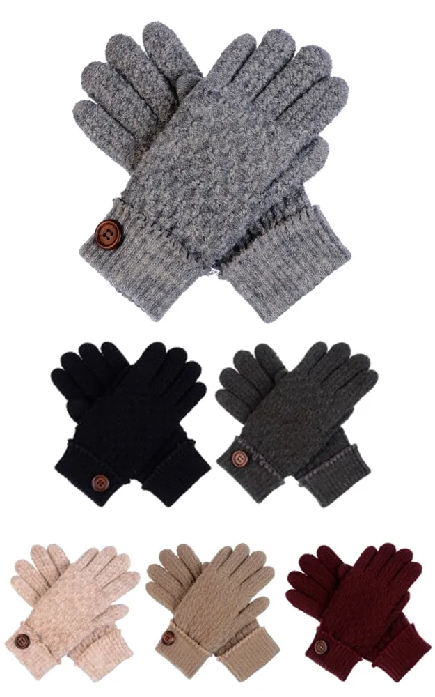 JG616 Button Double Layer Fur Lining Knit Gloves 12prs Pack(JSP)