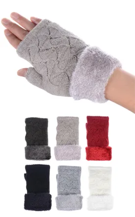 JG623 Solid Color Knit Lining Fingerless Gloves 12prs Pack (JSMP)