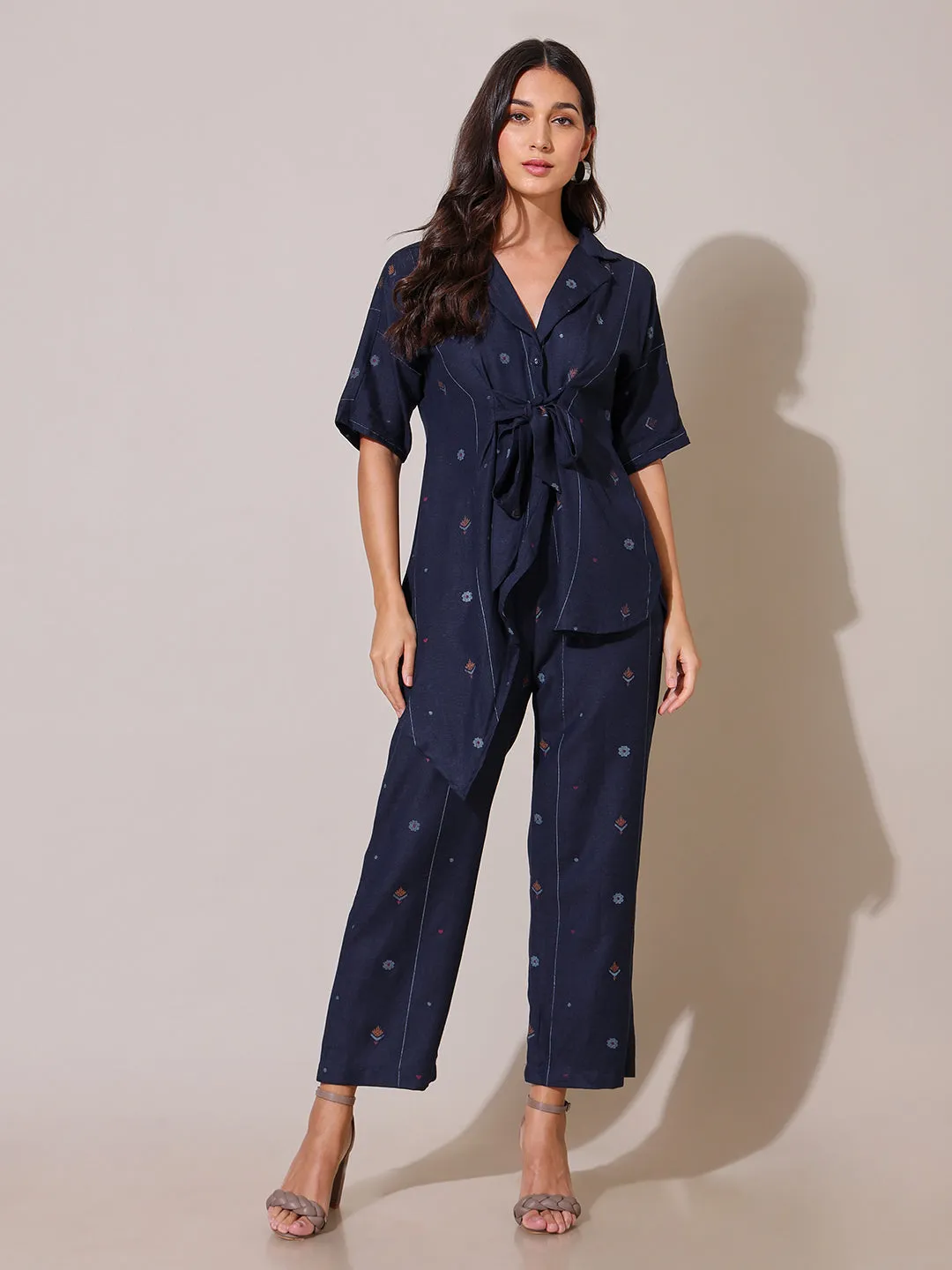 Kaleidoscope Printed Navy Asymmetric Co-ord Set