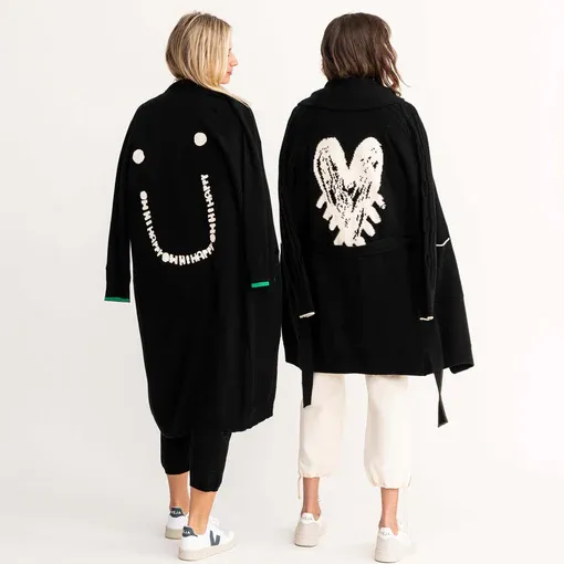 Kerri Rosenthal - London Super Long Shawl Cardigan in Pop Heart Black