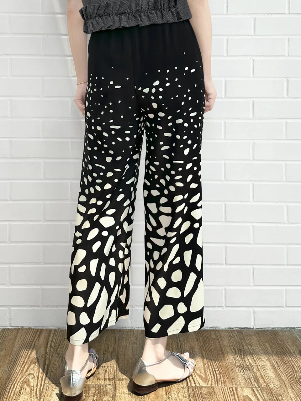 Mono Gradate Dots Contrast Piping Silky Cropped Trousers