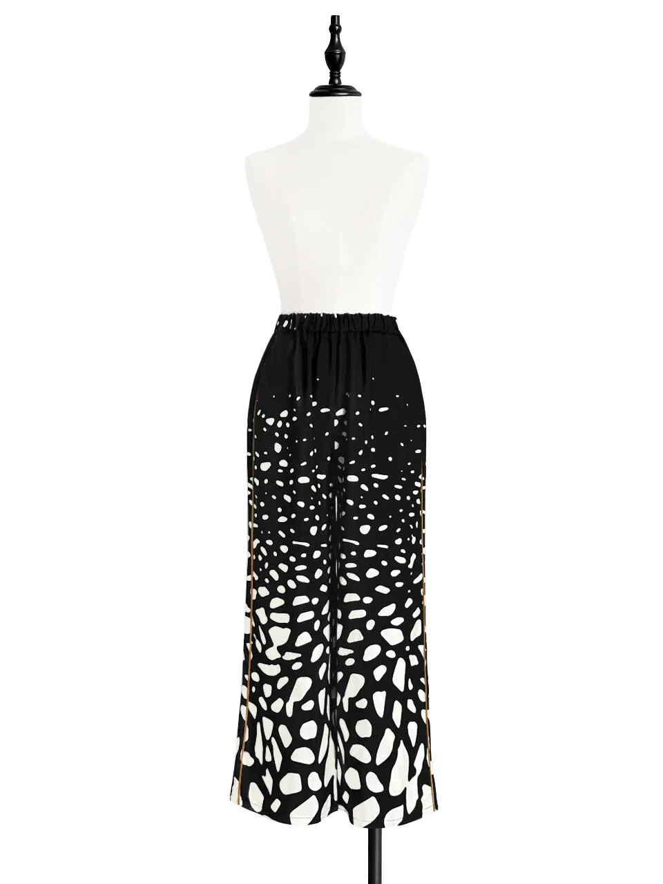 Mono Gradate Dots Contrast Piping Silky Cropped Trousers