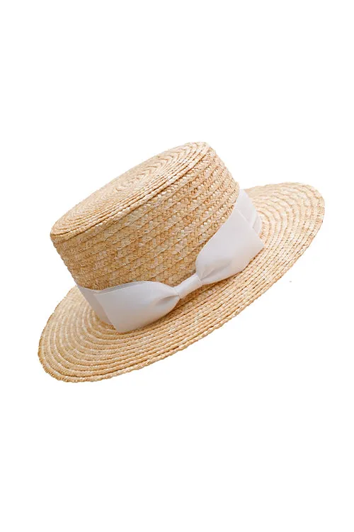 Myaraa White Short Bow Boater Hat