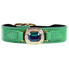 Octagon Dog Collar in Emerald Green, Emerald & Gold