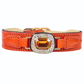 Octagon Dog Collar in Tangerine, Topaz Crystal & Gold