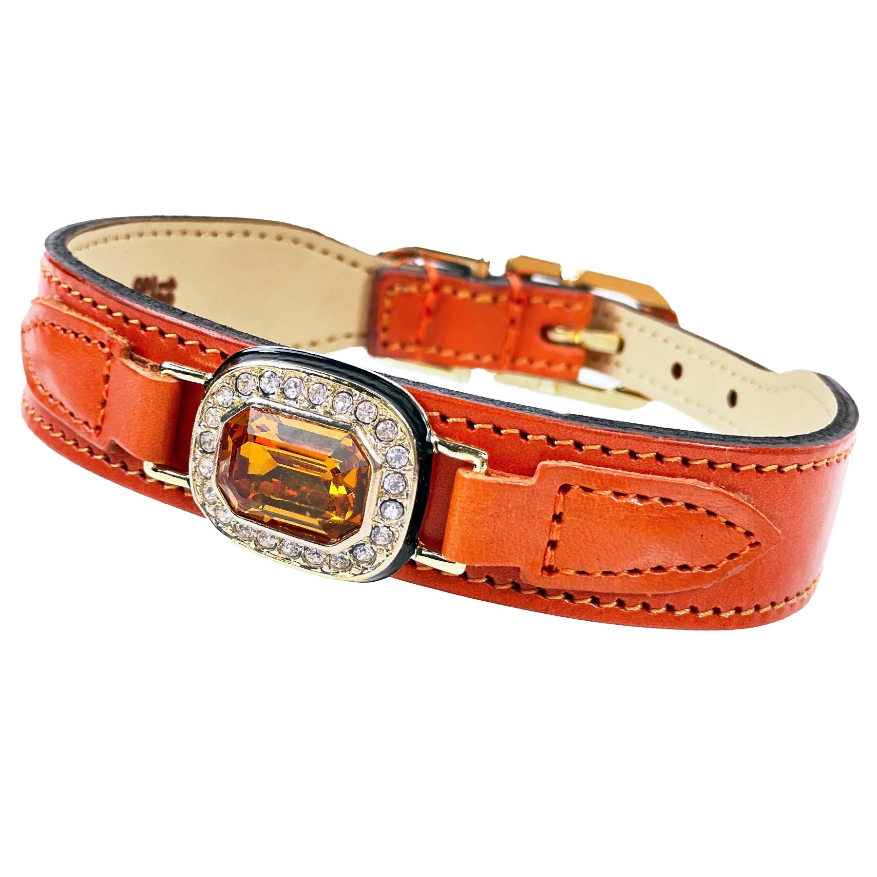 Octagon Dog Collar in Tangerine, Topaz Crystal & Gold