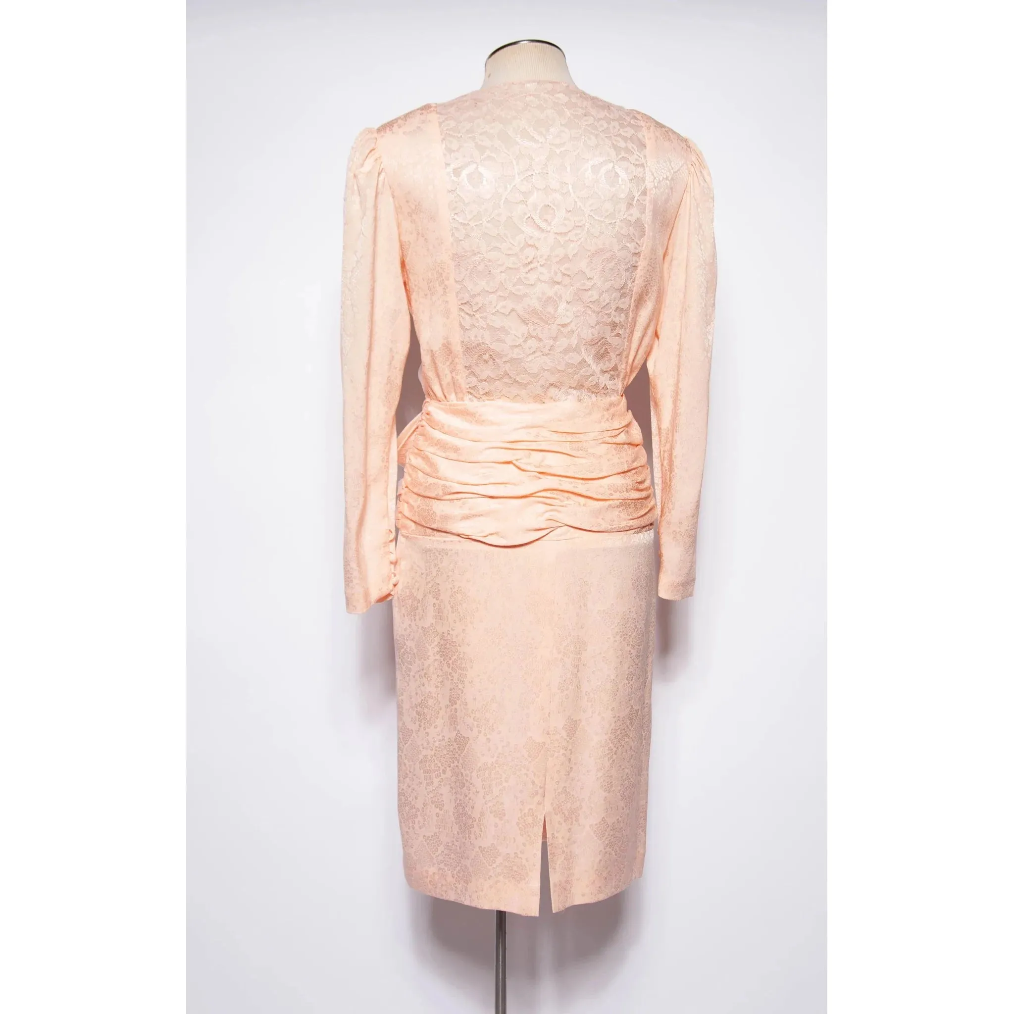 OLEG CASSINI Vintage 1980s Pink Silk and Lace Cocktail Dress | S/M