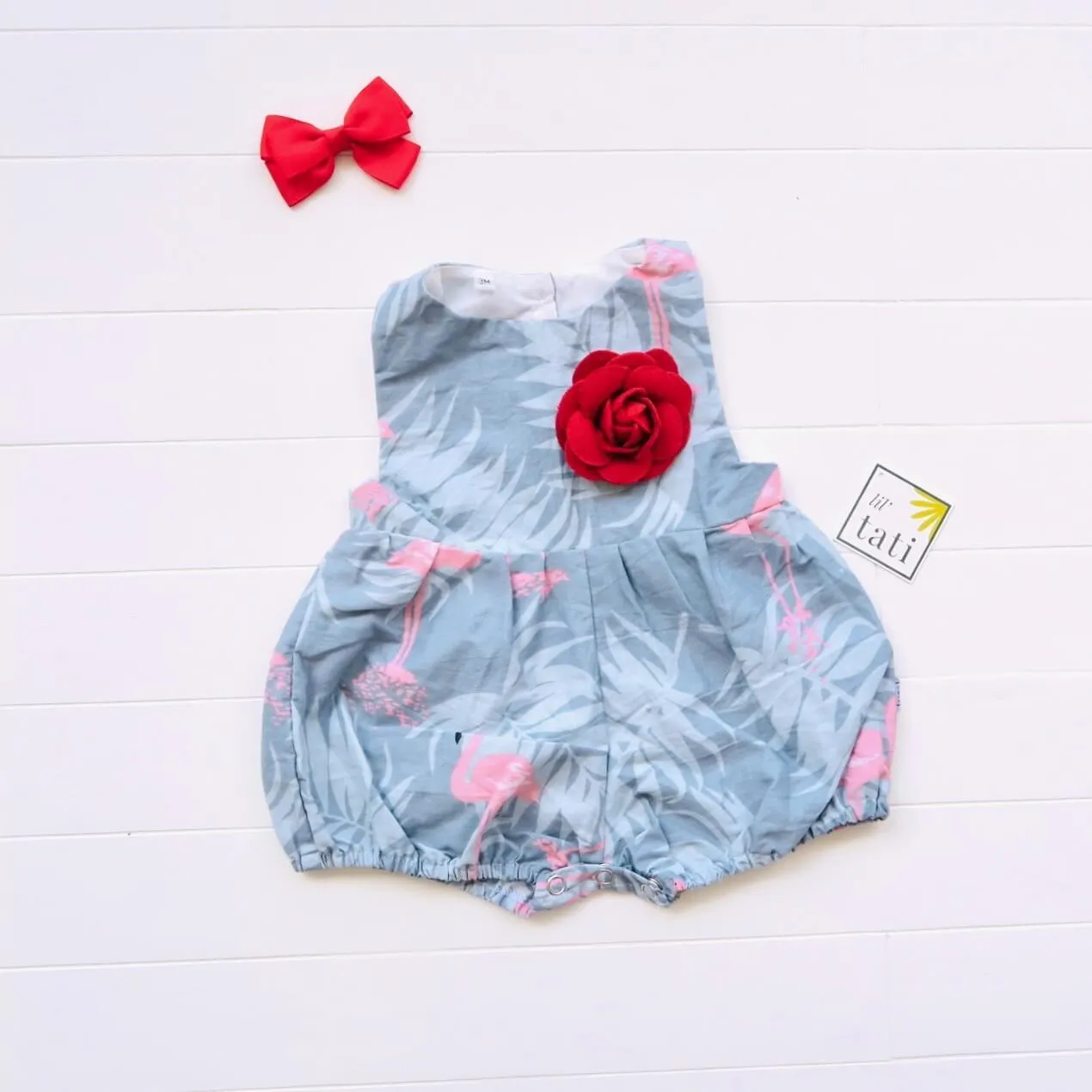 Orchid Playsuit in Flamingo Summer Blue Print