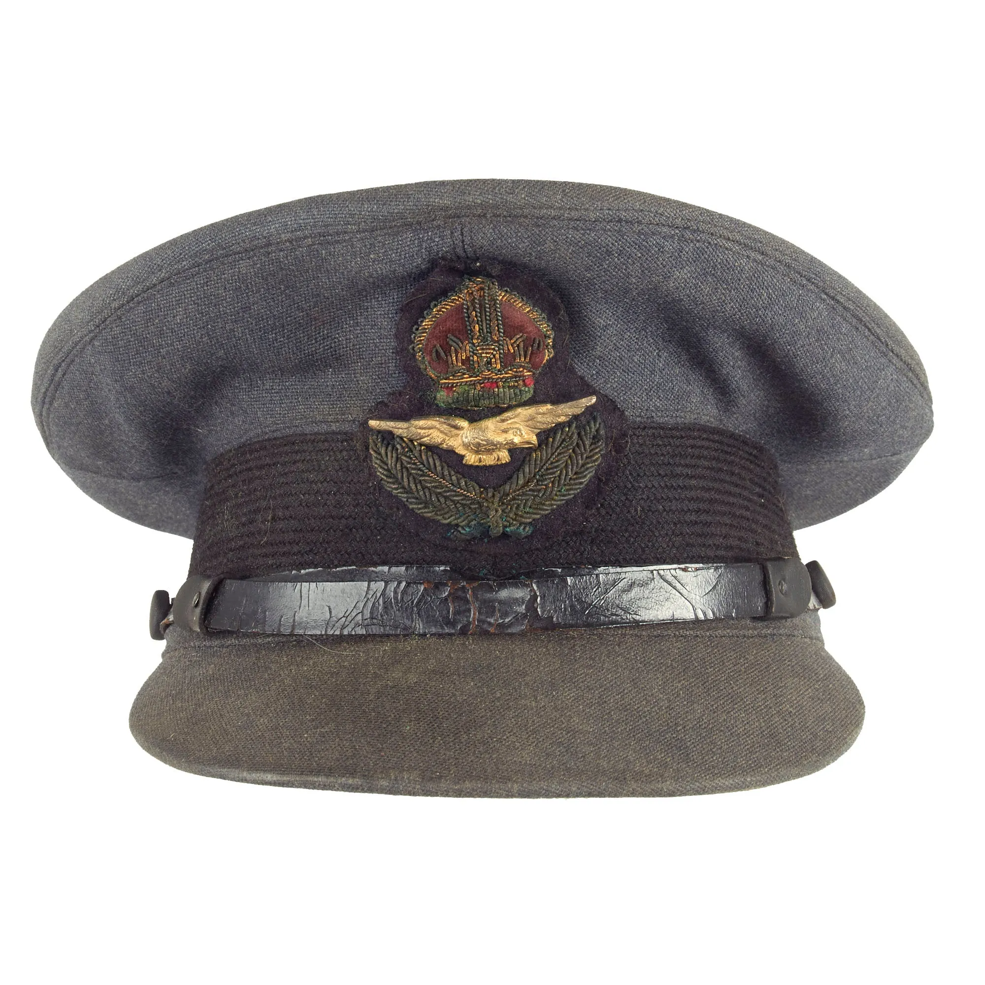 Original British WWII Royal Canadian Air Force RCAF Named Pilot Officer Visor Cap - Size 6 ¾