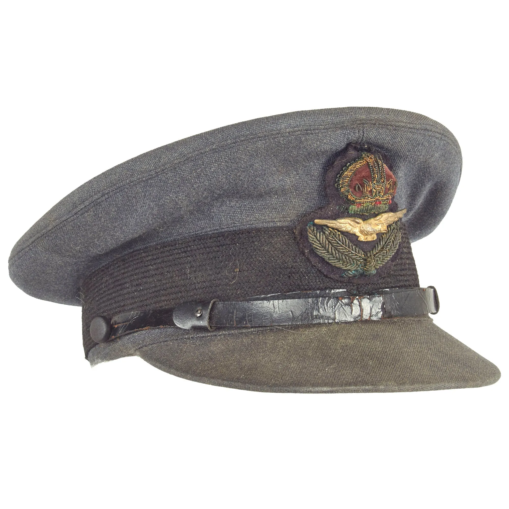 Original British WWII Royal Canadian Air Force RCAF Named Pilot Officer Visor Cap - Size 6 ¾
