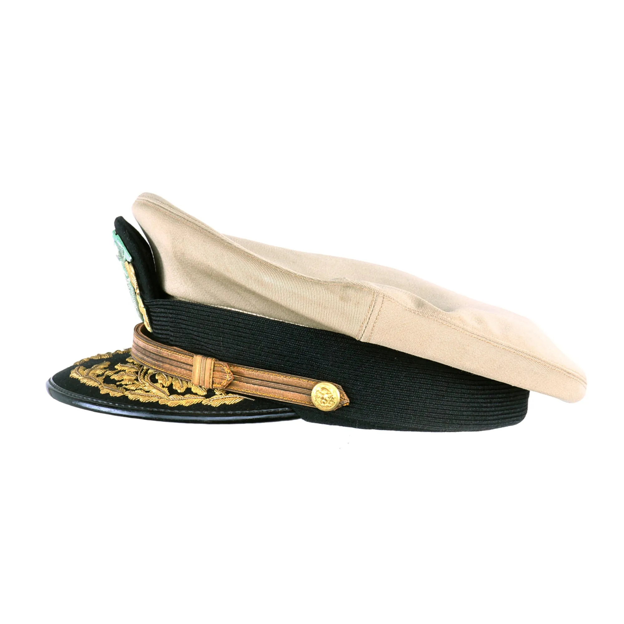 Original U.S. Vietnam War Era Vice Admiral David Richardson Khaki Service Uniform Peaked Visor Cap by Berkshire With Naval History Division Printout - Deputy Commander US Pacific Fleet (1970 - 1972)