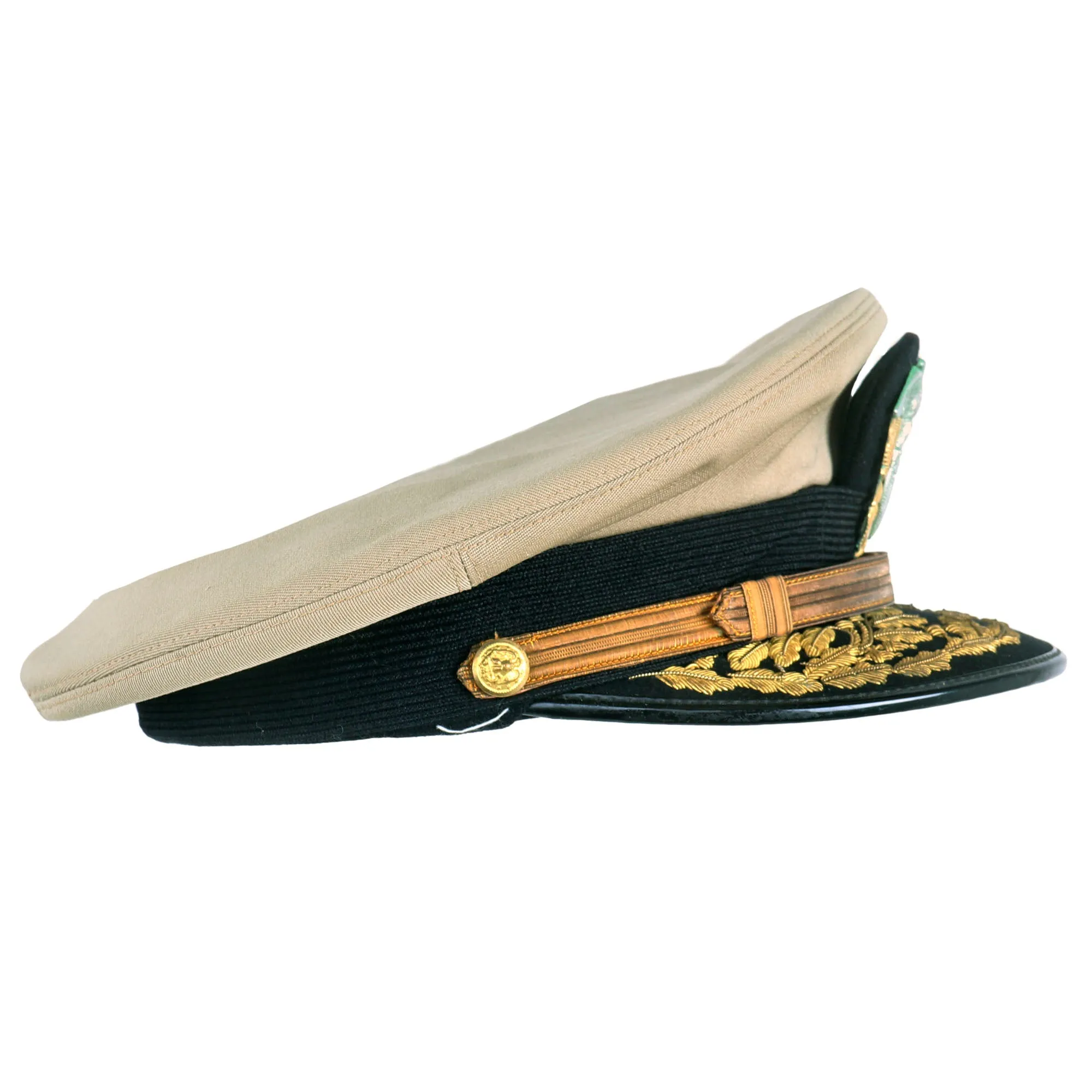 Original U.S. Vietnam War Era Vice Admiral David Richardson Khaki Service Uniform Peaked Visor Cap by Berkshire With Naval History Division Printout - Deputy Commander US Pacific Fleet (1970 - 1972)
