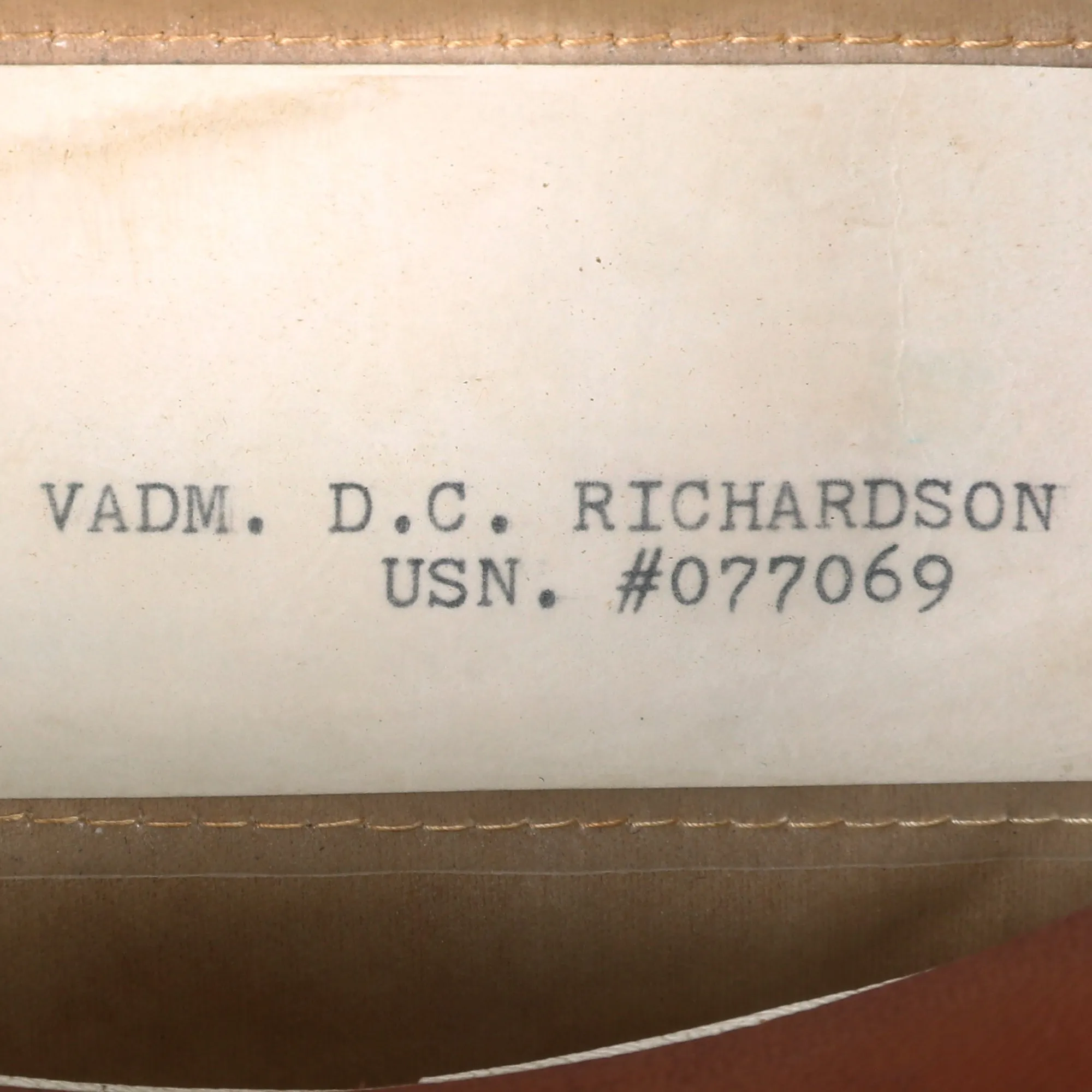 Original U.S. Vietnam War Era Vice Admiral David Richardson Khaki Service Uniform Peaked Visor Cap by Berkshire With Naval History Division Printout - Deputy Commander US Pacific Fleet (1970 - 1972)