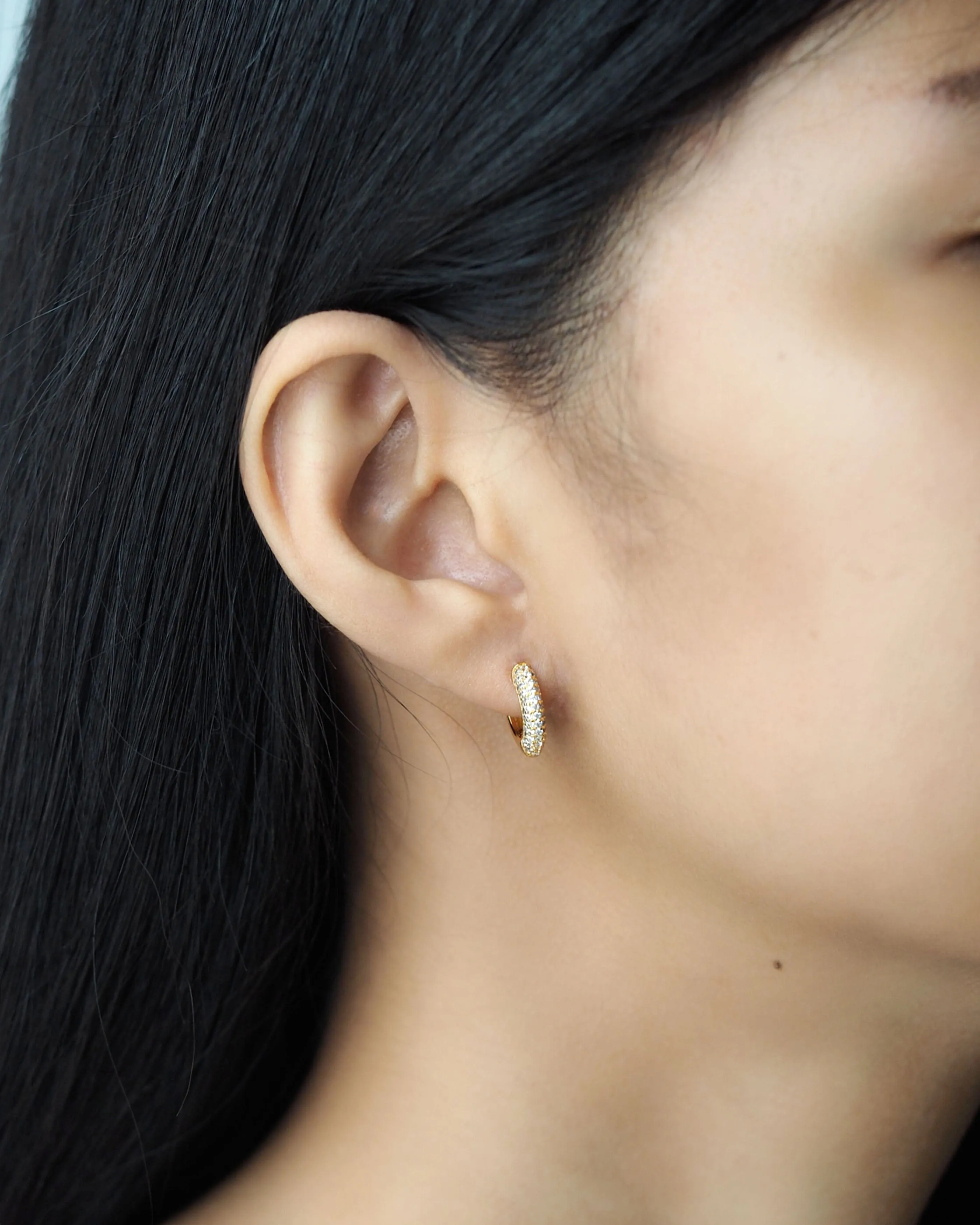 Pave CZ Thick Gold Huggies