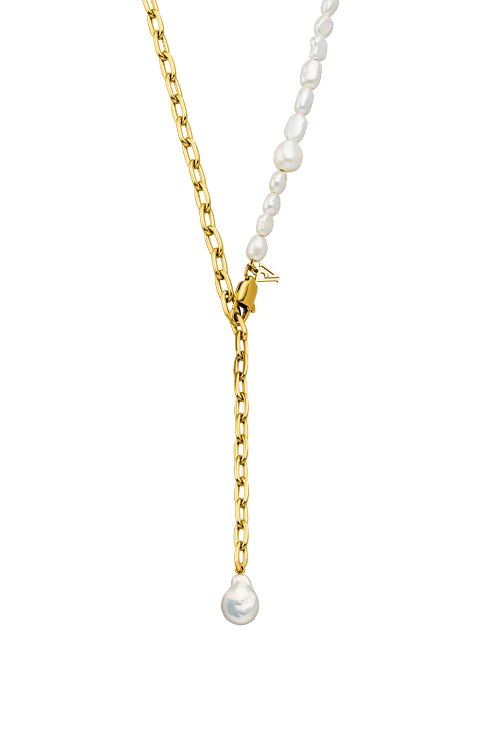 Pearl & Chain Connection Necklace Gold