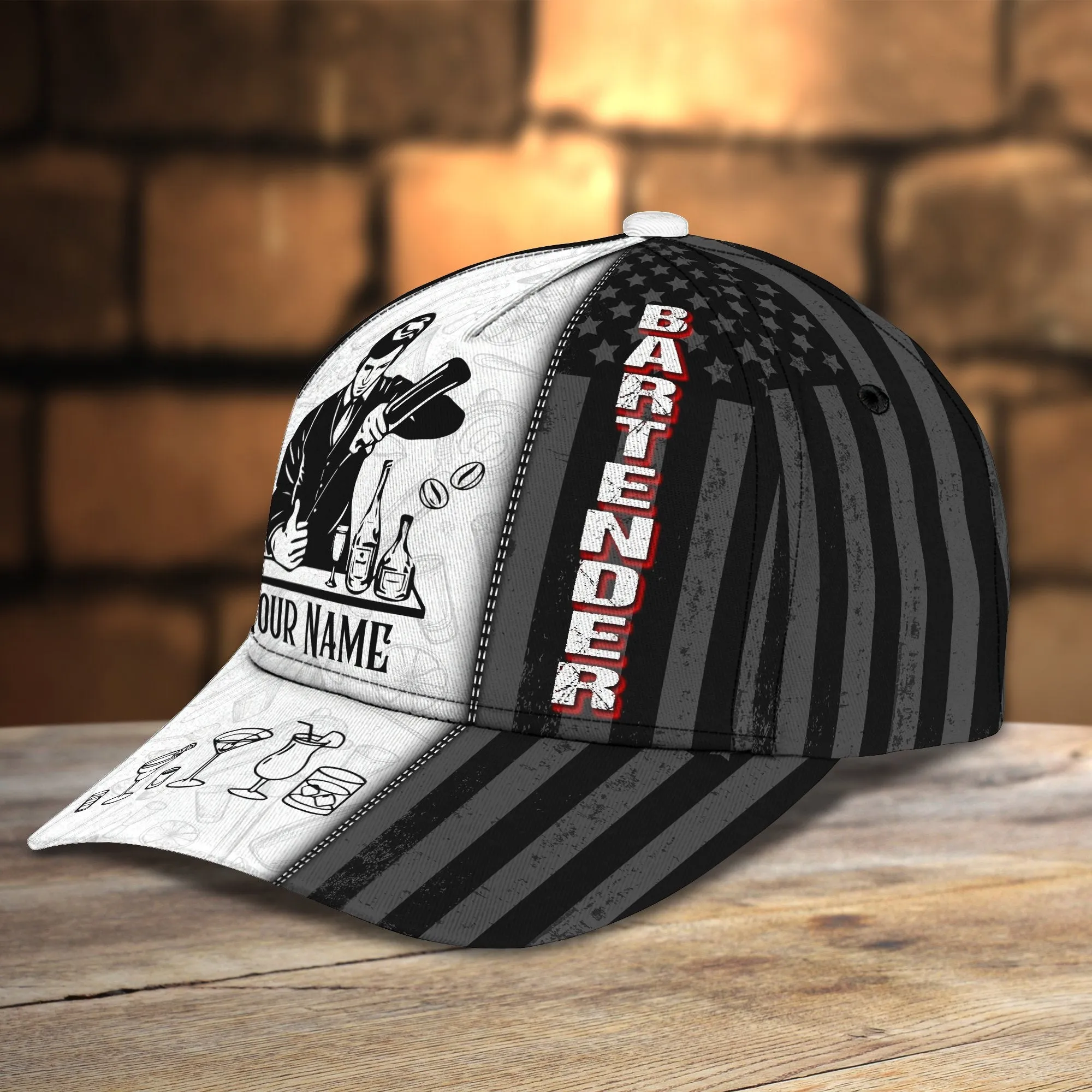 Personalized Bartender Cap, Baseball Bartender Hat For Men, Women, Bartender Gifts