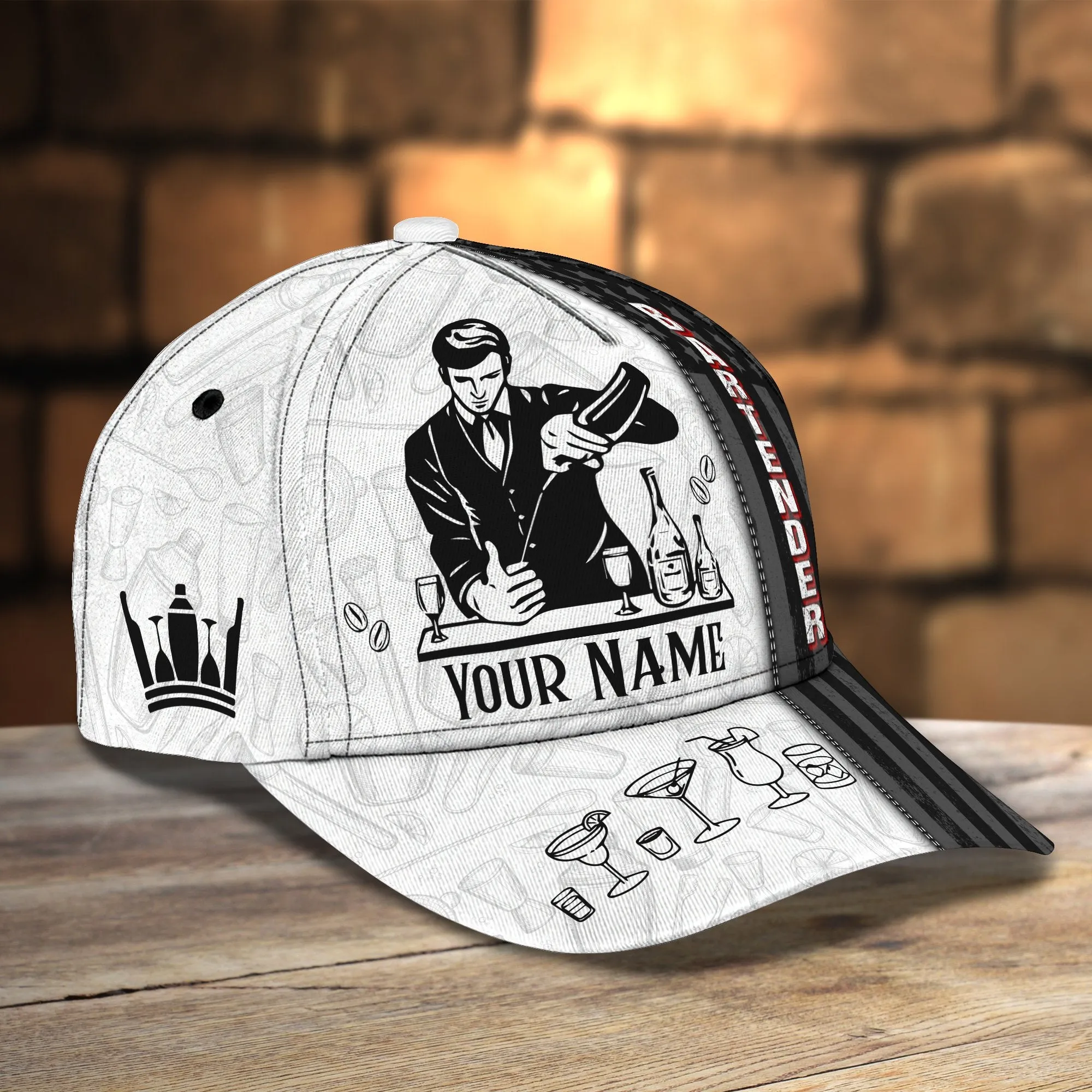 Personalized Bartender Cap, Baseball Bartender Hat For Men, Women, Bartender Gifts