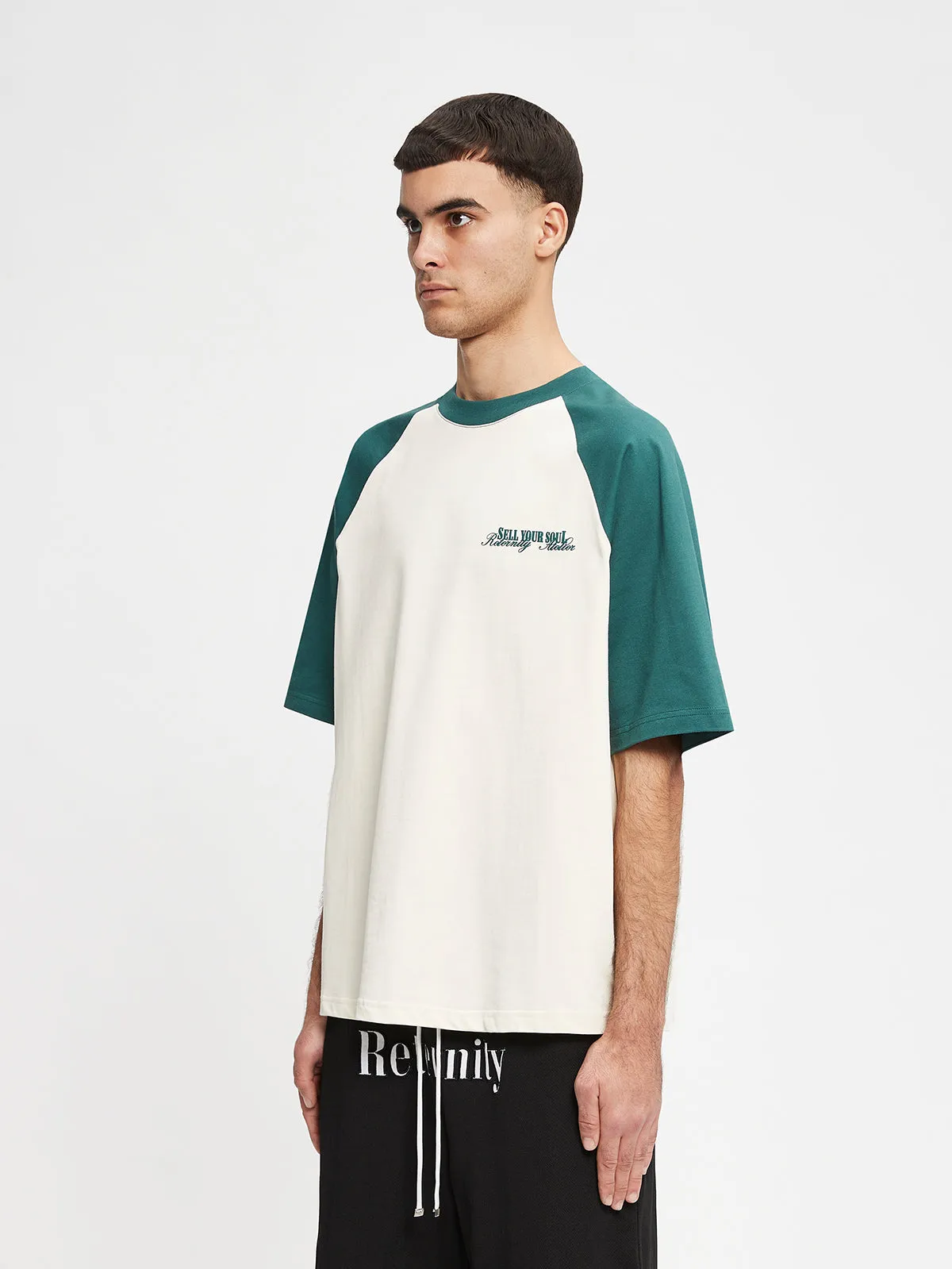 RAGLAN T-SHIRT - IVORY/SMARAGD GREEN
