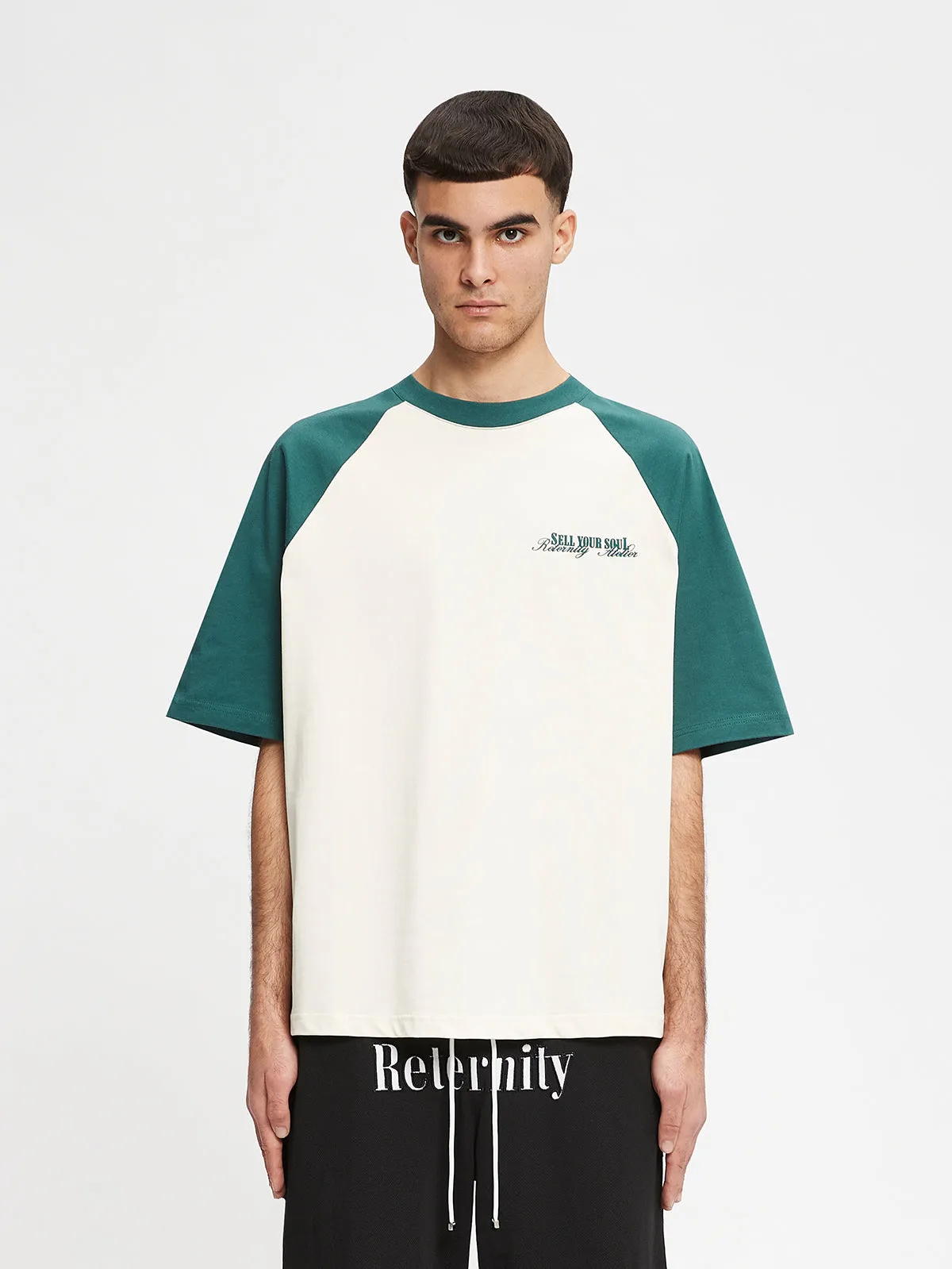 RAGLAN T-SHIRT - IVORY/SMARAGD GREEN