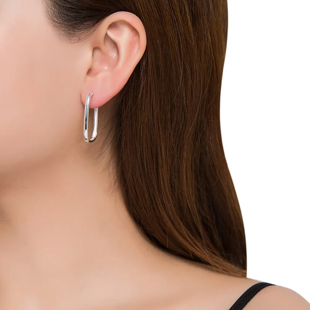 Silver Thick Rectangle Earrings