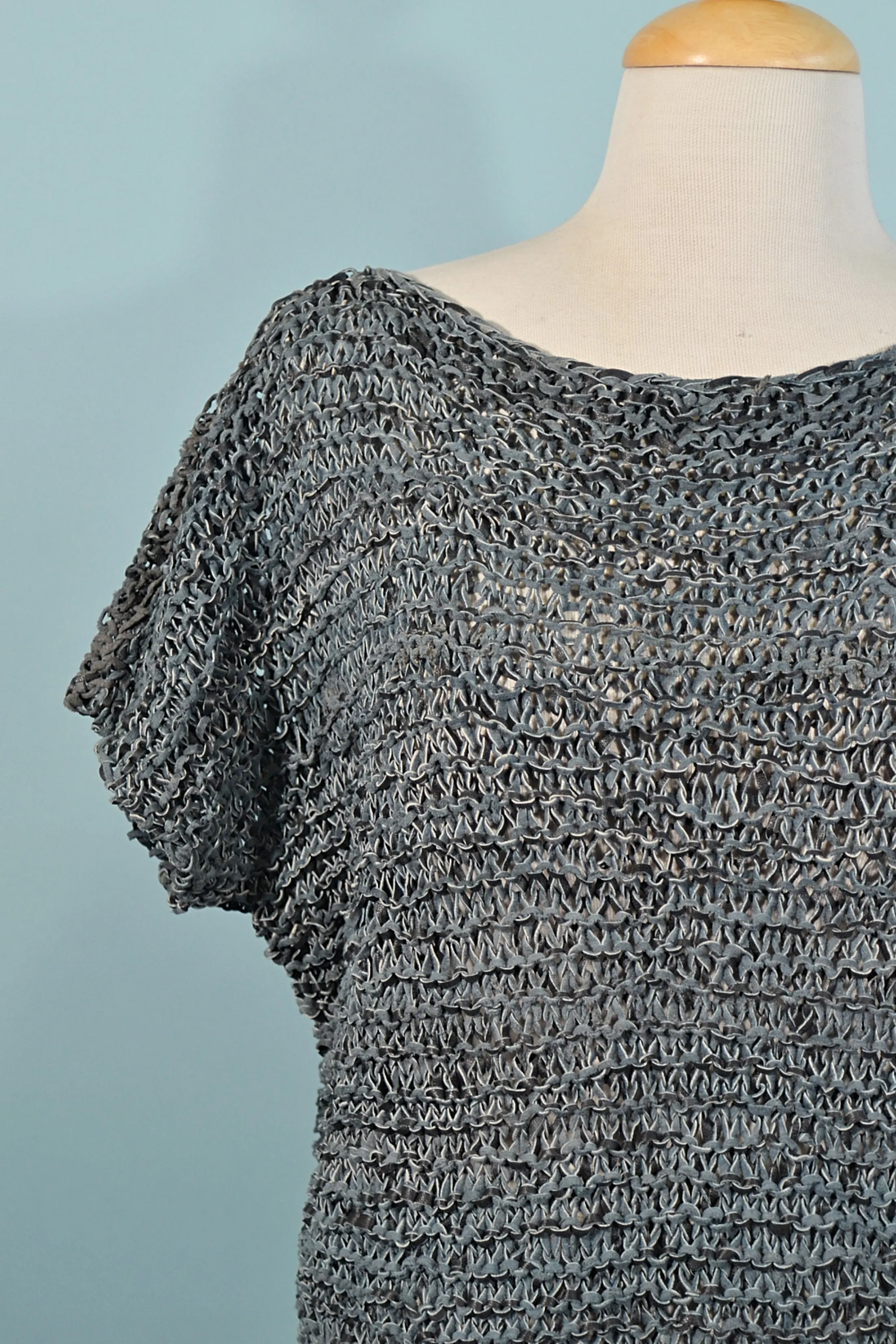SOLD Vintage Woven Leather Pullover Top, Cable Knit Leather Top S/M