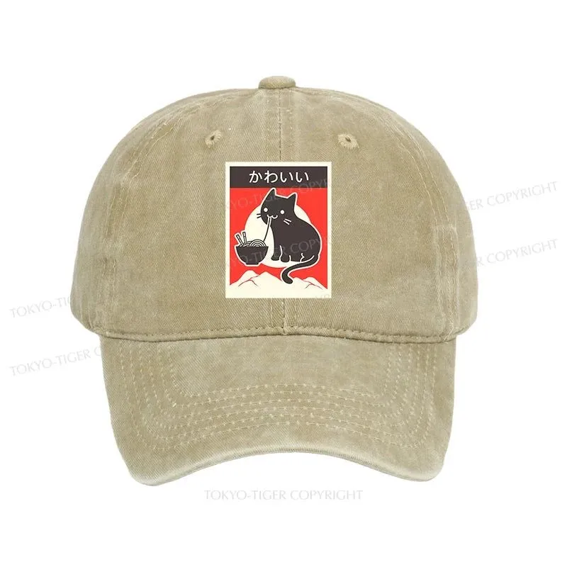Tokyo-Tiger "Kawaii" Vintage Style Japenese Ramen Cat Washed Cap