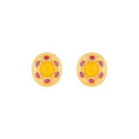 Vivienne Earrings Yellow Glass & Pink Crystal