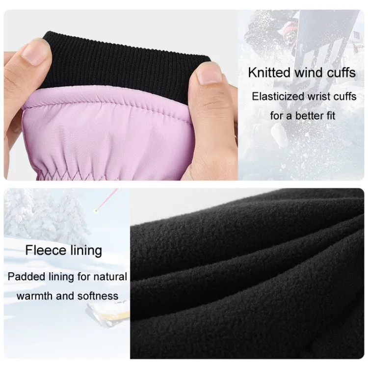 Winter Padded Ski Gloves Outdoor Windproof Warm Sports Gloves, Size: XS(Light Purple)